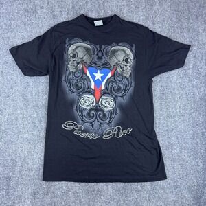 Phat Doc Puerto Rico Skull Roses Graphic T-Shirt Mens Large Black